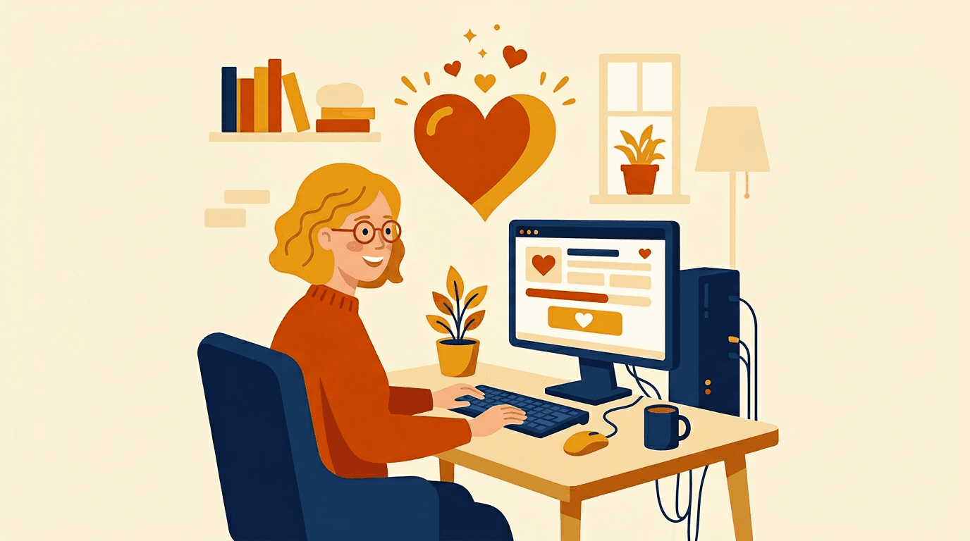 Persona realizando una donación online con corazones