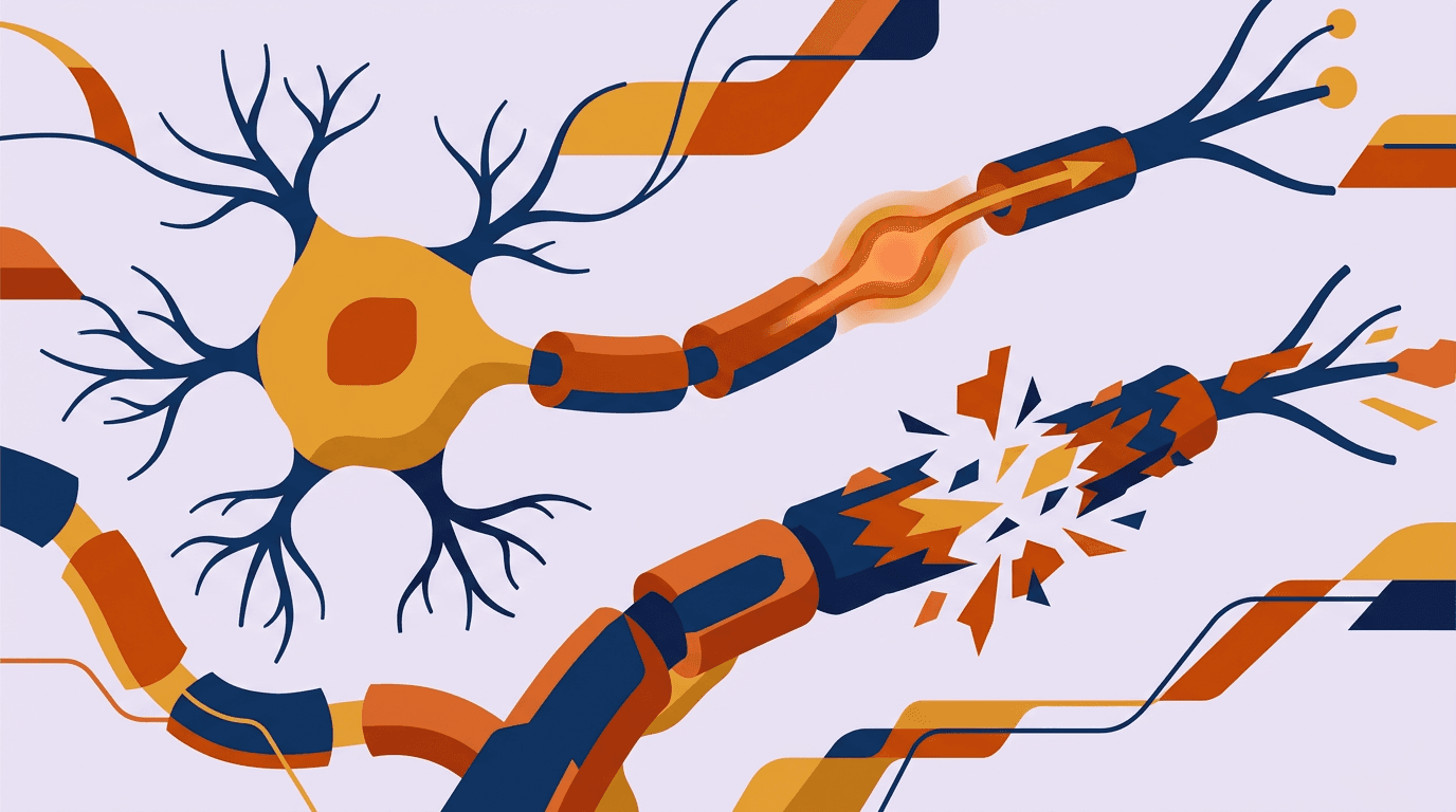 Ilustración de neurona y mielina
