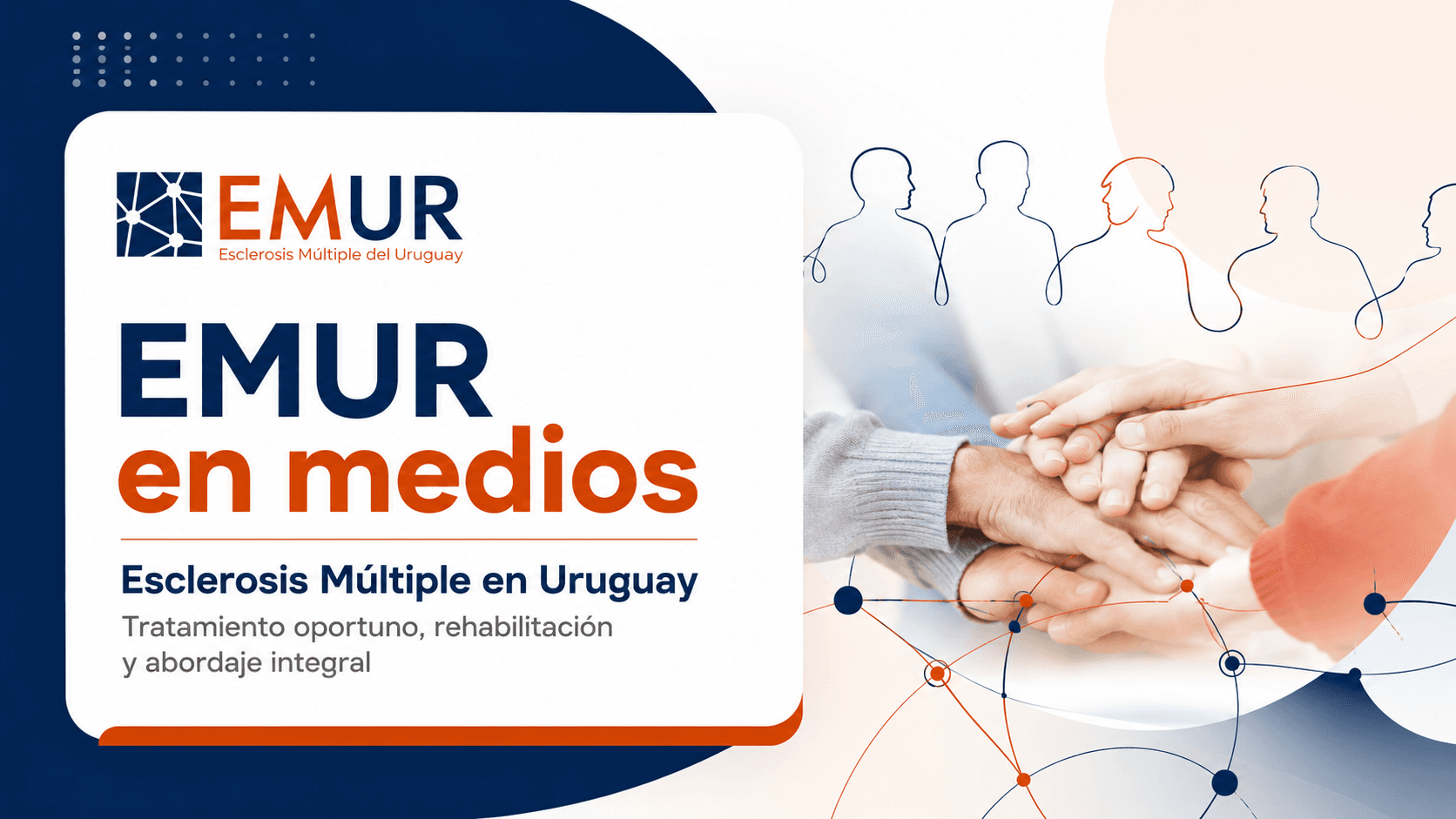 Placa institucional de EMUR sobre una nota en medios acerca de Esclerosis Múltiple en Uruguay, diagnóstico temprano y abordaje integral.